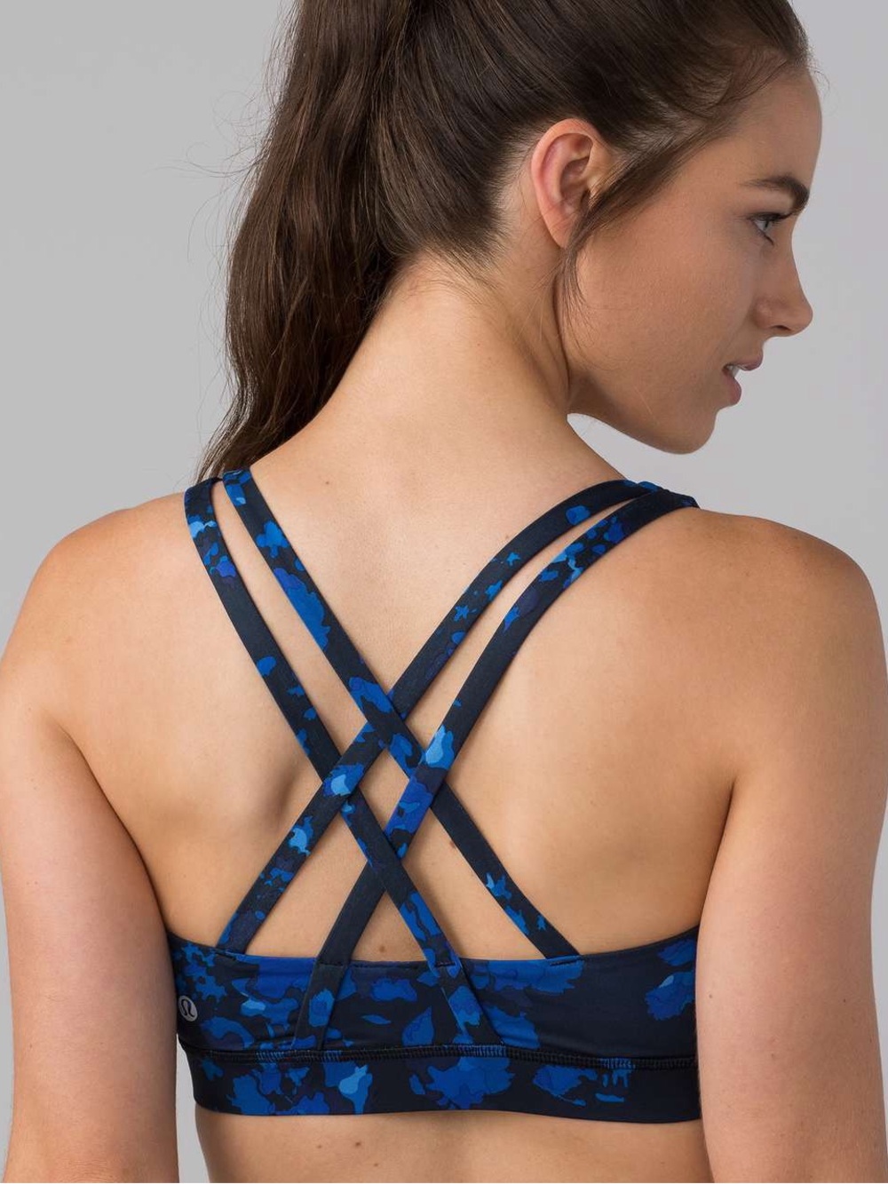 Lululemon Free to Be Blue Black Padded Sports Bra Size 6 Crisscross Yoga Fitness